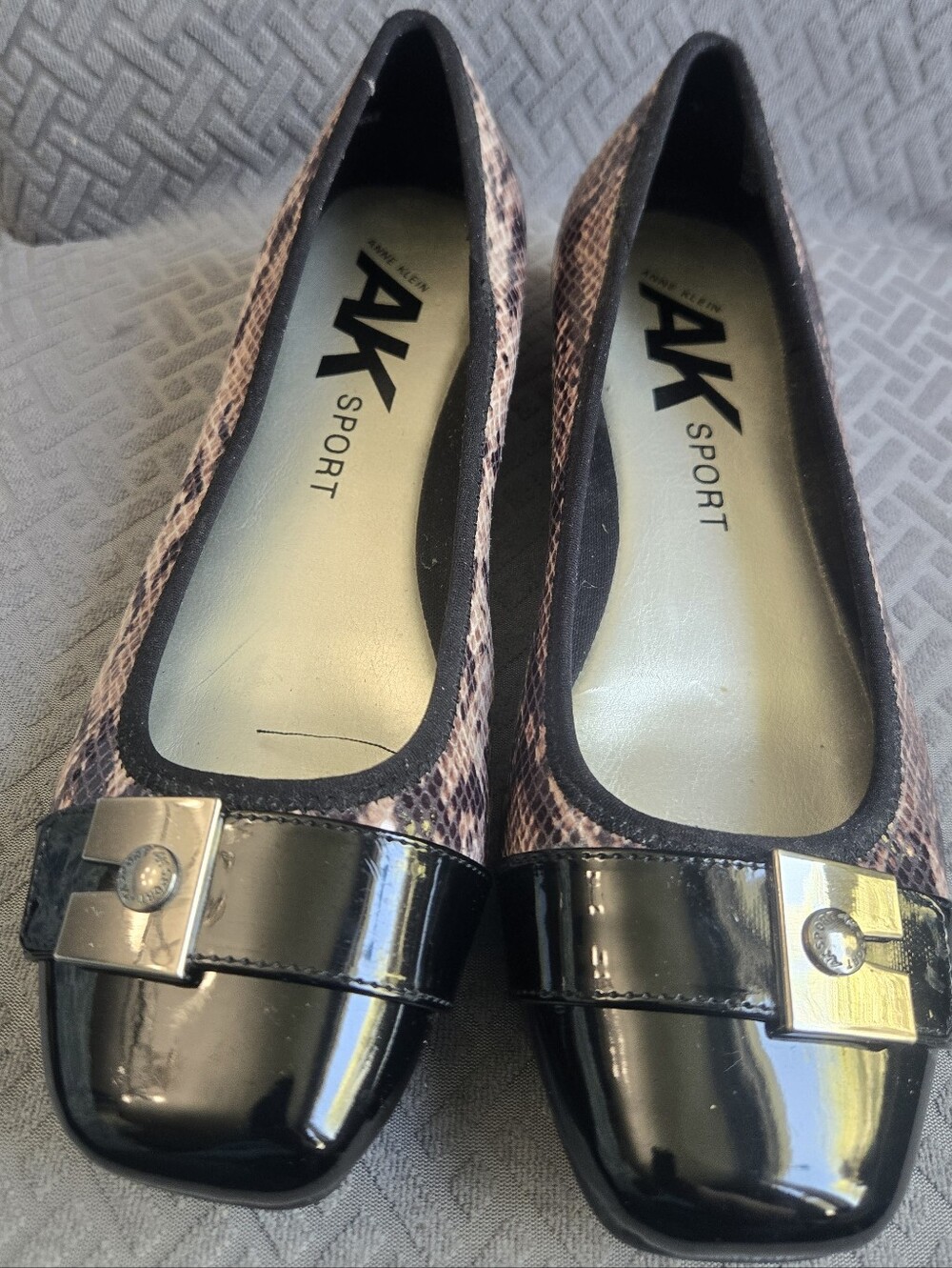 Women's Black Patent & Snake-Print Ballet Flats By Anne Klein Sport